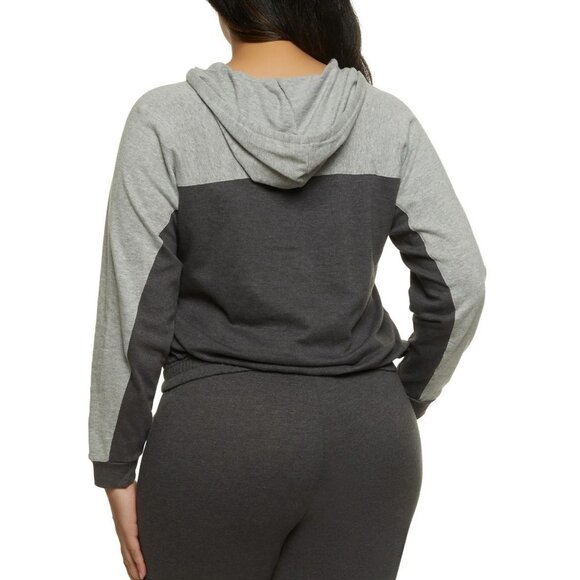 Rouge Collection Snap Button Color Block Hoodie - Charcoal - Size 2X - Picture 2 of 9